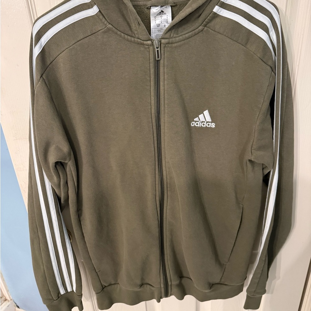 Men’s Adidas Sage Green and White Zip Up Hoodie size Small